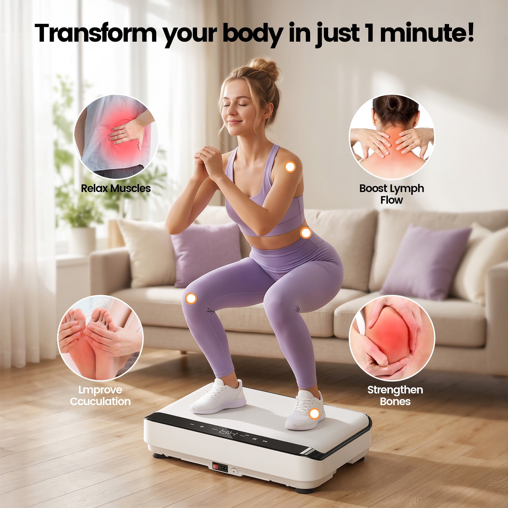 Vibration Plate Machine for Home Fitness & Whole Body Workout, Vibrating Plate for Lymphatic Drainage, 440 Lbs Exercise Machine, Vibration Fitness Platform with Remote Control, White
