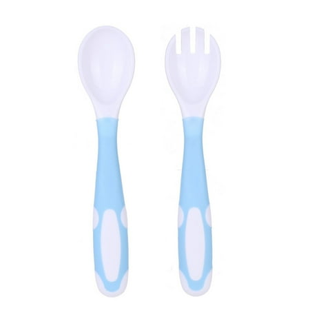 

TKing Fashion Baby Cutlery Easy Grip Heat-Resistant Twistable Self Feeding Learning Spoon Fork - Blue