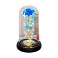 thumbnail image 2 of Gold Foil Rose in Glass Dome with LED Lights - Elegant Gift for Valentine's Day, Birthdays, and Anniversaries, Luxurious Home Decor blue, 2 of 6