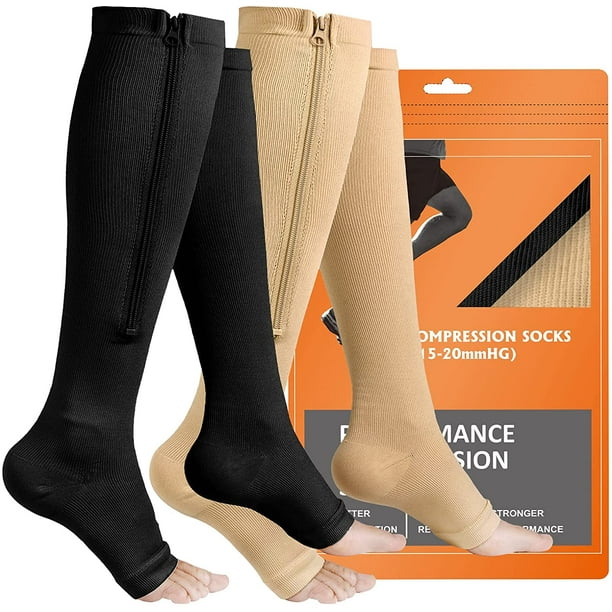Zipper Compression Socks, 2 Pairs Open Toe Compression Stockings