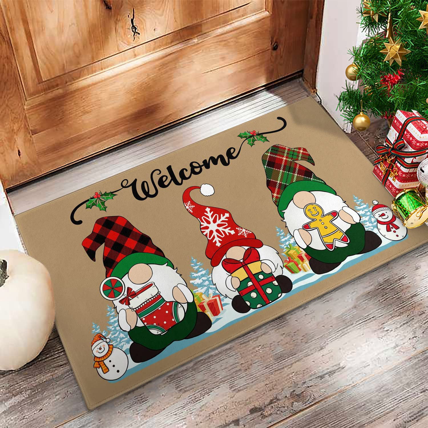 AerWo Christmas Door Mat Outdoor Welcome Mats Indoor for Front Door,  Christmas Doormat with Non-Slip PVC Backing, 30'' x 17'' Winter Doormat for  Home