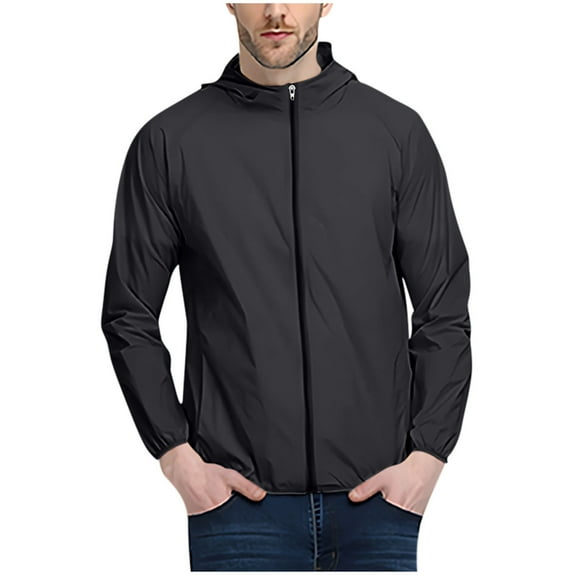 Kmdttou Rain Jacket for Men, Thin Sports Multi-bag Casual Loose Mountaineering Tooling Outdoor Long Sleeve Hooded Casual Outwear Jackets Black 4XL