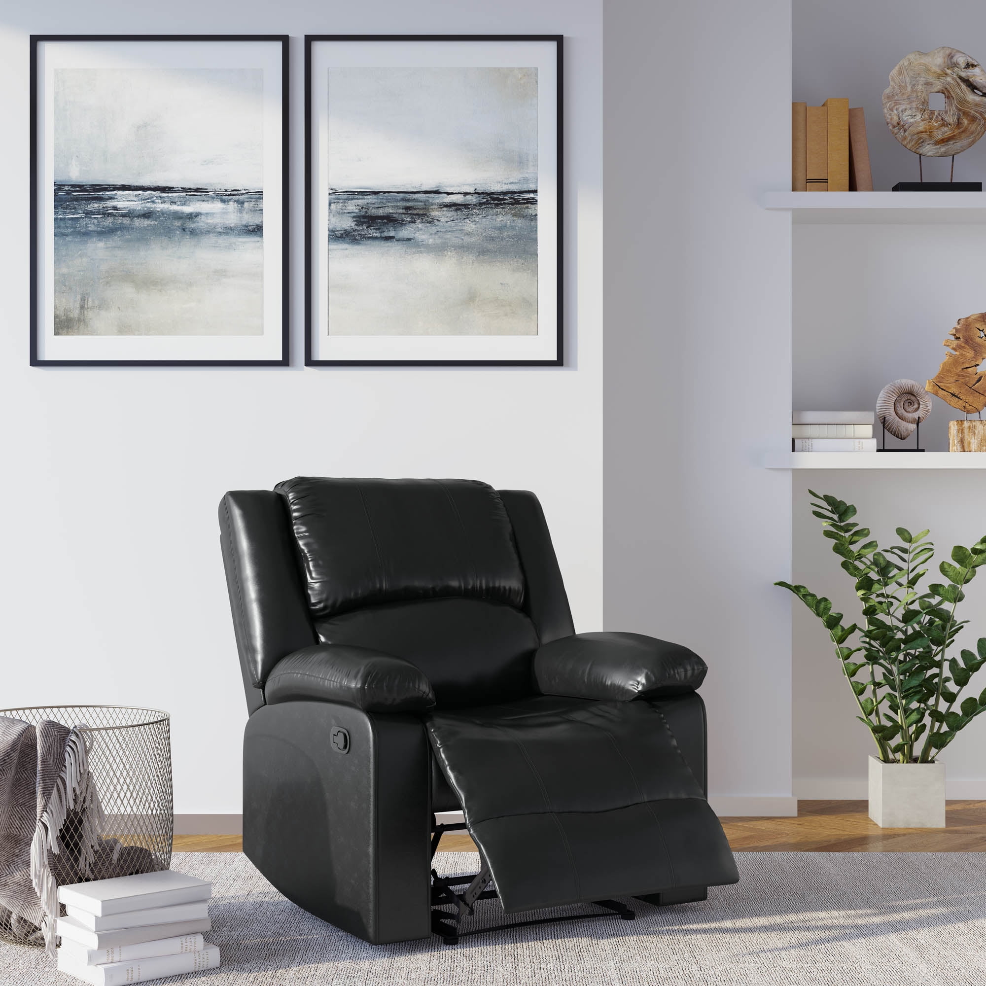 Relax-A-Lounger Warren Faux Leather Manual Recliner, Black