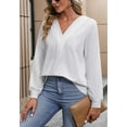 thumbnail image 3 of Solid Color Pleated V Neck Long Sleeve Basic Sweater for Women White Medium, 3 of 5