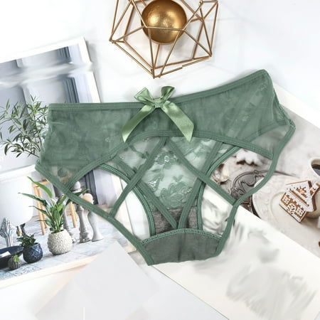 

Fatuov Womens Sexy Underwear Clearance Under $5 String Thongs for Women Cotton Breathable Lace Briefs Panties Green Free Size