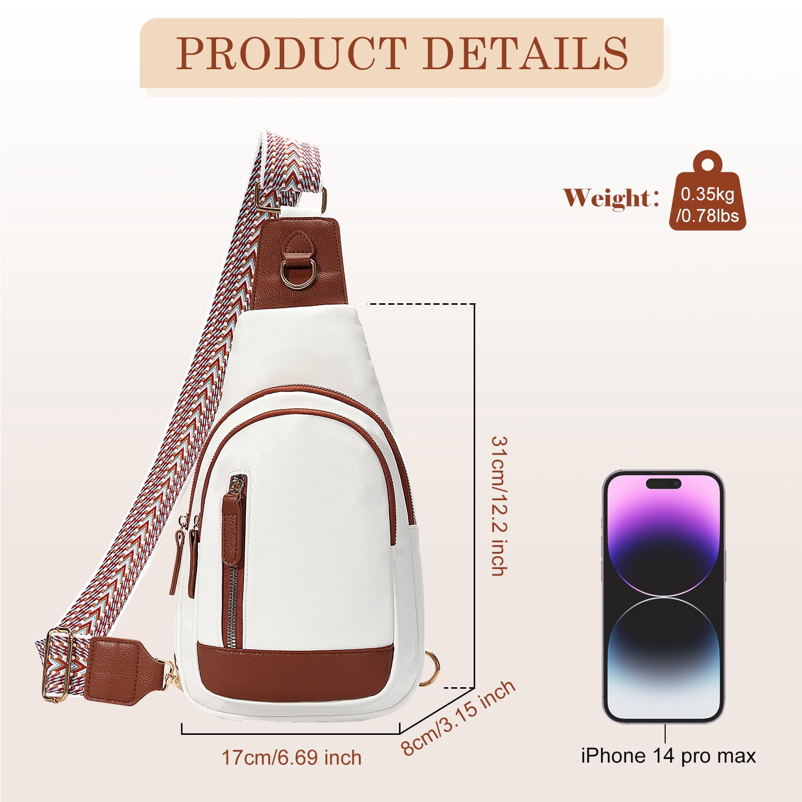 GUIDDBELLA Crossbody Bags for Women Small PU Leather Sling Bag for Women Fanny Pack Chest Bag for Travel White