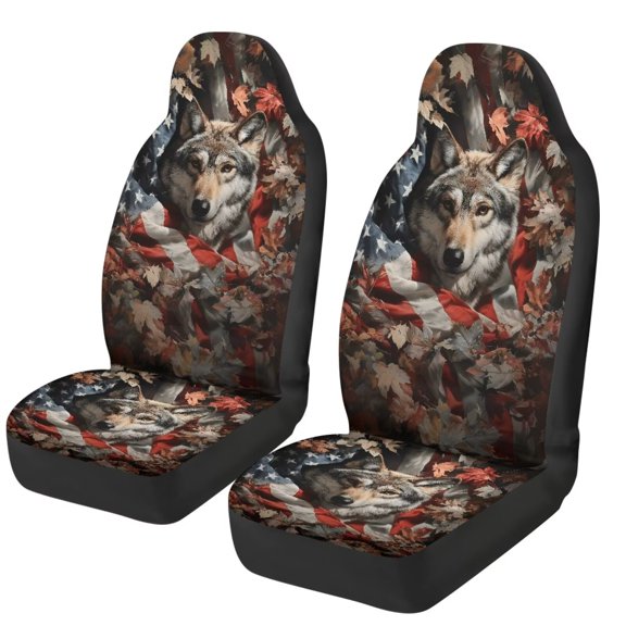 HUISEFOR Camo Hunting Wolf Car Seat Cover Breathable Elastic Car Front Seat Covers Comfortable Cars Interior Accessories Soft Universal Size Fit for Most Sedan SUV