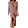 thumbnail image 2 of Sweaters Ladies V Neck Single Multi Button Knit Rib Button Long Sleeve Cardigan Dress Fall Sweaters Dress For Women, 2 of 6