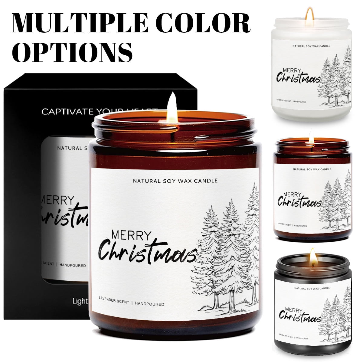 1pc Lavender Scented Candle Merry Christmas Gift for Women Men Adult Coworker Friends Mom Grandma Sister Wife White Elephant Winter Xmas House Decor Lights Trees Stockings Snowflakes Present