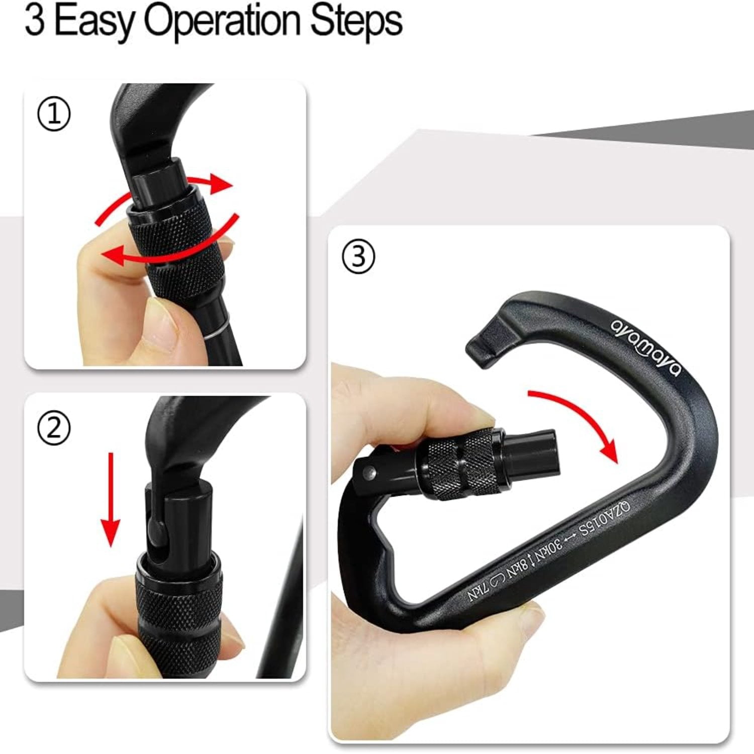 3-Pack Screwgate Locking Carabiners – 30kN (6,744 lbs) Heavy-Duty D-Shaped Carabiners for Rock Climbing, Rappelling, Swing, Rescue, Gym, Aerial Work, Fire Rescue, Downhill, CE Listed-black