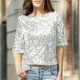 thumbnail image 2 of Patlollav Womens Fashion Half Sleeve Round Collar Print T-Shirt Blouse Sequin Loose Tops, 2 of 6