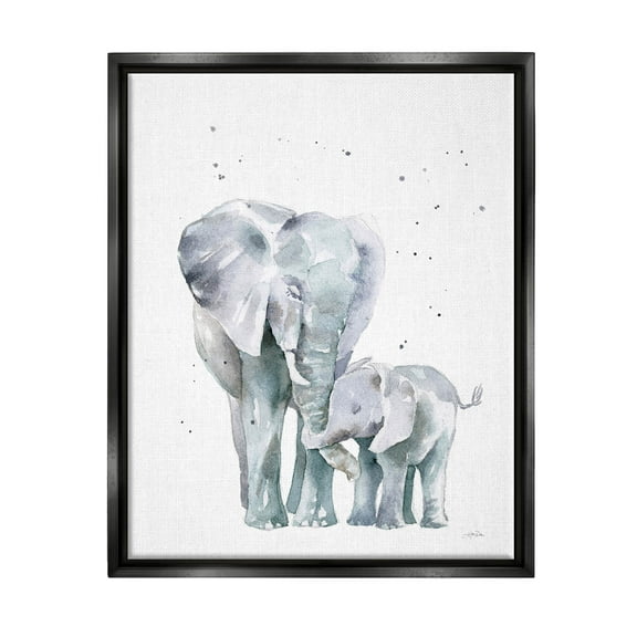 Stupell Industries Loving Elephant Family Hugs Watercolor Graphic Art Jet Black Floating Framed Canvas Print Wall Art, Design by Katrina Pete