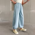 thumbnail image 5 of UJNDER Girls Thin Pants Casual Loose Straight Leg Trousers Embroidery Kids Breathable Lightweight Girls Pants,Light Blue,15-18 Years, 5 of 7