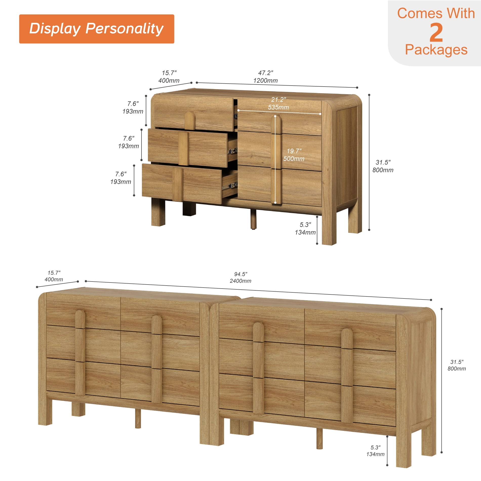 Modern Dresser TV Stand for TVs up to 100 Inch, Cruved Entertainment Center, Wood TV Console with Storage for Living Room