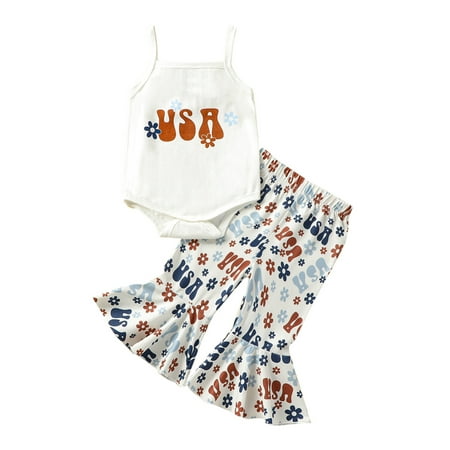 

aturustex 0M 6M 12M 18M 24M Infant Baby Girls Pants Set Sleeveless Letters Print Romper with Flower Print Flare Pants Summer Casual Outfit 2Pcs