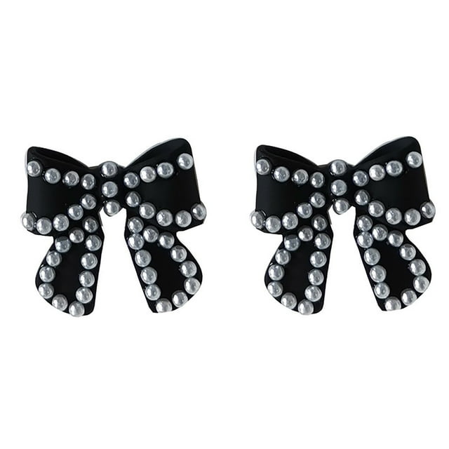 Pendientes de perla negra con lazo Pendientes elegantes y delicados