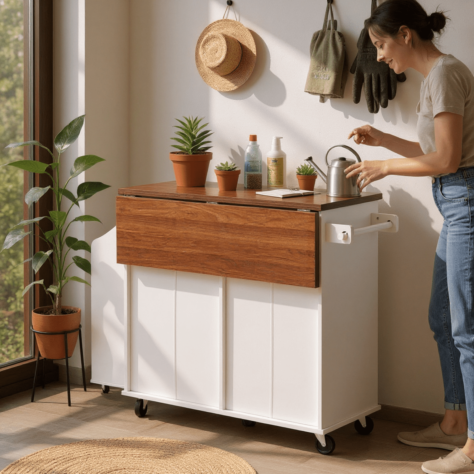 Homy Casa Multi-Function Rolling Utility Cart with Large Storage, Tilt-Out Trash Bin, Adjustable Shelves