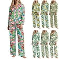 thumbnail image 2 of YDFCWXW Women's V-Neck Floral Print Pajama Set, Long Sleeve Button-Down Top and Pants, Soft Comfortable Nightwear Loungewear AG, L, 2 of 7