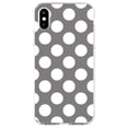 thumbnail image 1 of DistinctInk Clear Shockproof Hybrid Case for iPhone XR (6.1" Screen) - TPU Bumper, Acrylic Back, Tempered Glass Screen Protector - White & Grey Polka Dots, 1 of 5