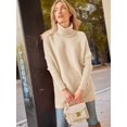 thumbnail image 3 of Women's Turtleneck Oversized Sweaters Long Batwing Sleeve Spilt Hem Tunic Pullover Knit Tops, 3 of 13