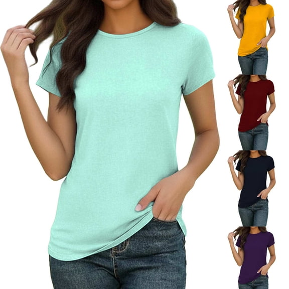 Women's Casual Multi-Color Short Sleeve Crew Neck T-Shirt Top Blouse, Lightweight Breathable Cotton, Loose Fit Summer Fashion Tee | CSEONE,Dark Blue L