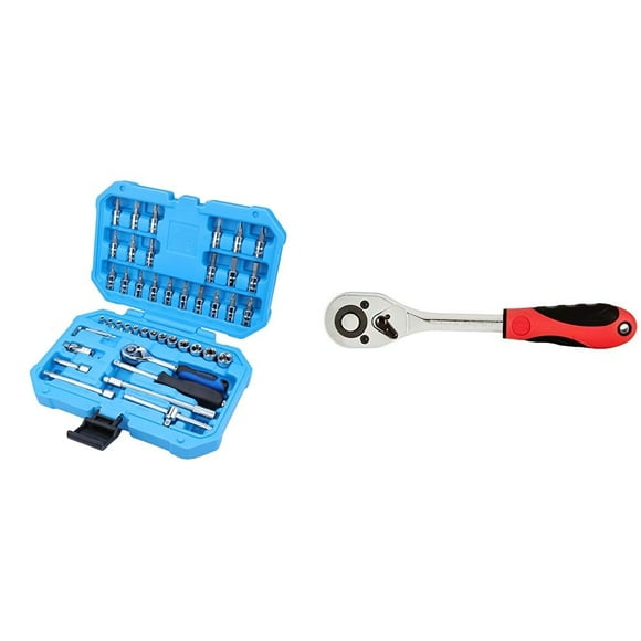Sa46 Steel Socket Set - Blue, 46-Pieces | Torx, Hex | For Home & Professional Use, Impact Socket Set | Electrician, Plumber, Mechanics Use, Tool Kit | 1-Piece Square Drive Ratchet Handle