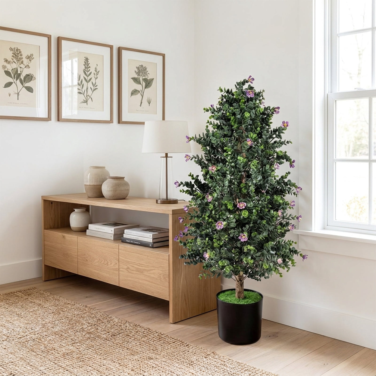 Vebreda Artificial Plant Decor, 2 Pack Artificial Topiary Cone Tree Faux Potted Shrub Plant with 49 Flowers, Lifelike Greenery Display