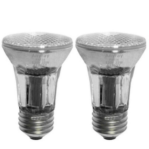 Anyray A1765Y (2-Bulbs) 35-Watts PAR16 Narrow Flood Halogen Light Bulb 130V Medium Screw E26 35W 120V Dimmable