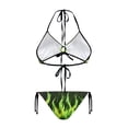 thumbnail image 2 of Uourmeti Women's Neon Green Flame Print Halter Triangle Bikini Set Sexy Tie Side Two Piece Swimsuit for Beach & Pool Vacation, 2 of 9