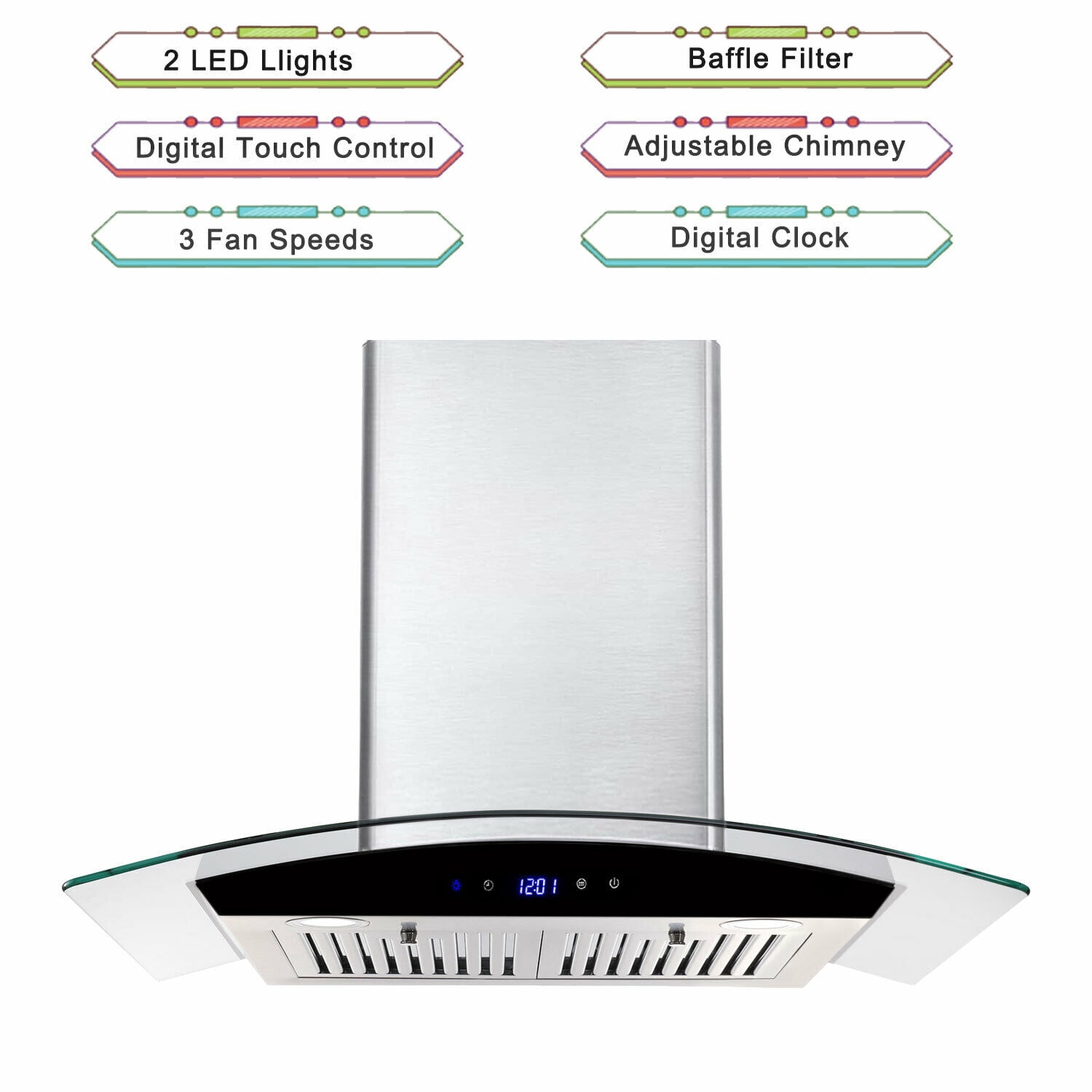 Tieasy 30 inch Wall Mount Range Hood Stainless Steel 700 CFM Black Touch Panel Kitchen Vent Fan