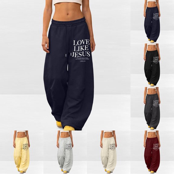 ibiyuan Women Back Small Letter Printed Wide Leg Pants, High Waist Loose Relax Fit Soft Athletic Trousers Breathable Bottoms Travel Casual Street Daily Outfit