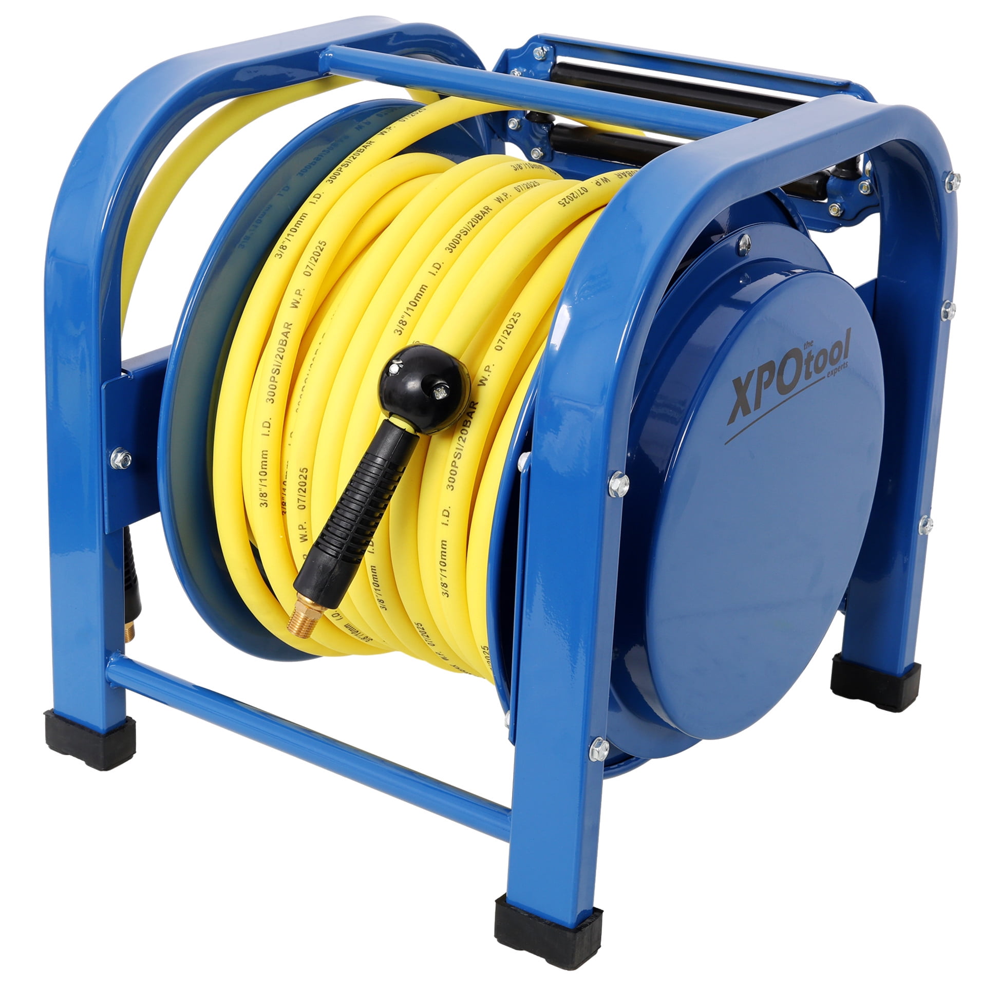 Retractable Air Hose Reel, 3/8" x 100 Feet, 300 PSI, Spring-Driven Steel, Heavy Duty Industrial, Hybrid hose, Portable and Durable
