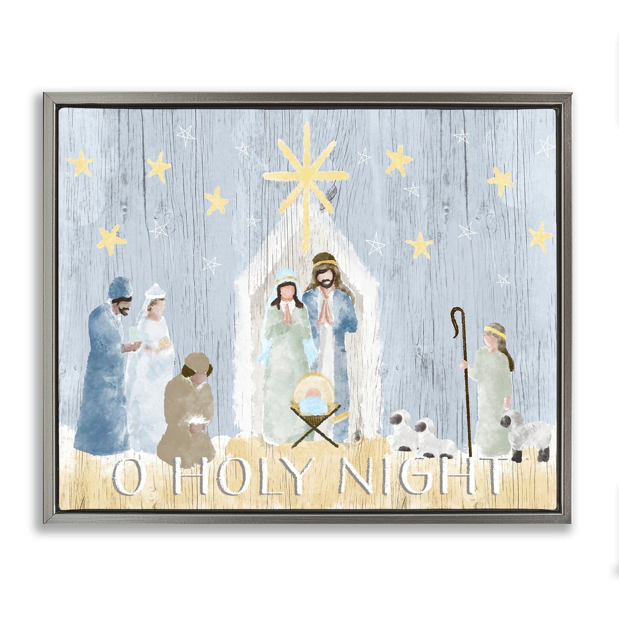 Stupell Industries Nativity Barn Stable Christmas Holiday Rustic Scene Luster Gray Framed Floating Canvas Wall Art, 24x30, by Andi Metz