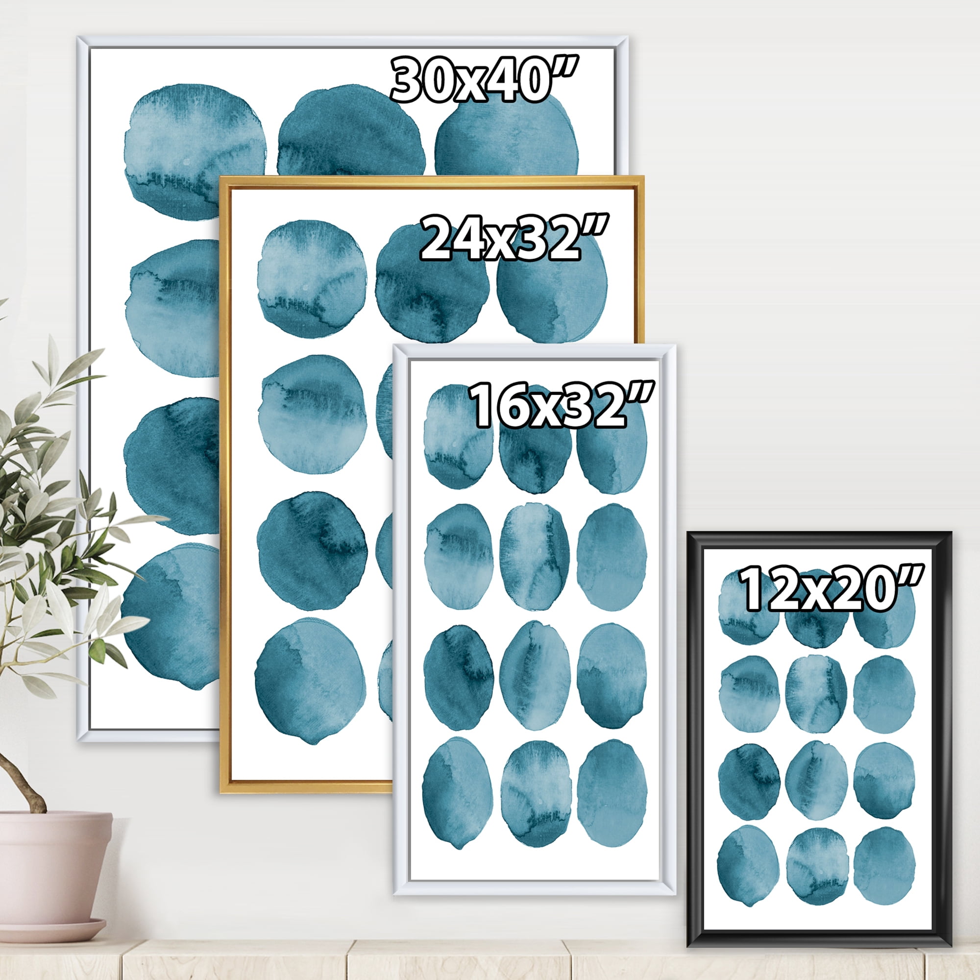Designart 'Blue Aquamarine Circles Geometric Elements' Modern Framed Canvas Wall Art Print
