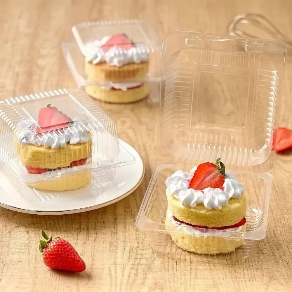 50PCS Disposable Plastic Square Box Cake Slice Boxes with Lid Square Cheesecake Sandwich Bakery Party Wedding Supplies