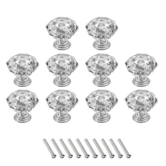 Unique Bargains 10 Pcs Crystal Drawer Knobs 24 mm Dresser Pulls Knobs for Cupboard, Clear/Silver