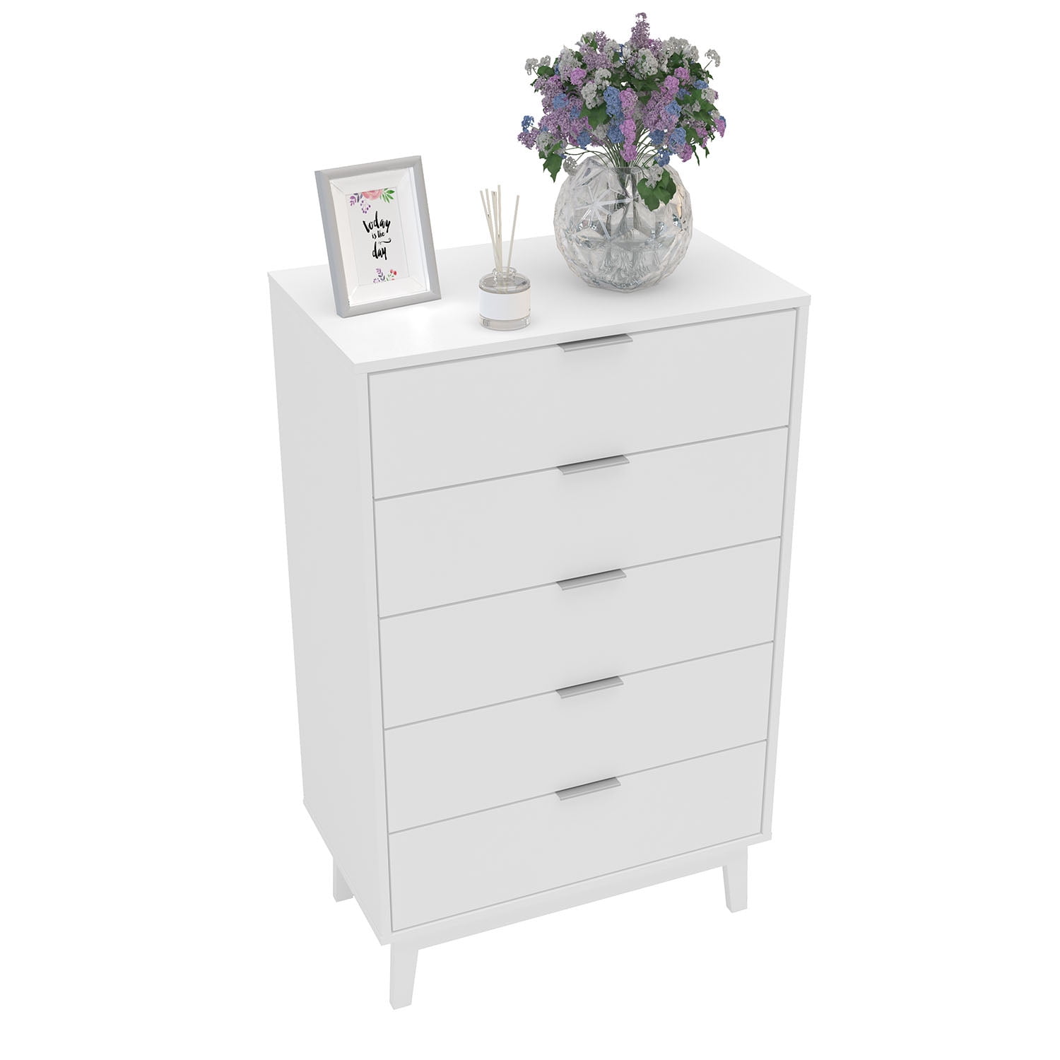 Polifurniture Victoria Modern 5 Drawer Wood Dresser, White