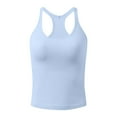 thumbnail image 4 of Ribbed Workout Short Racerback Tank Tops For Women With Built In Bra Athletic High Neck Tops for Women Running T Shirt Women Band Tops for Women Top Women Crop Beaded Tops for Women Tennis Top Women, 4 of 5