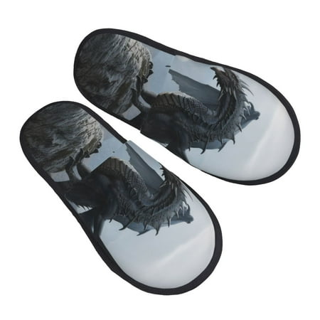 

Jgfou Valley Gray Dragon Print Womens Cozy Memory Foam Slippers Soft Warm Slip On House Slippers Anti-Skid Rubber Sole Creative Gifts for Women Mom Girlfriend