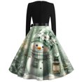 thumbnail image 5 of Christmas Dresses for Women Christmas Print Flare Dress For Women Long Sleeve Dress Hollow Party Casual Dresses with Round Neck for Christmas Party,Green,L, 5 of 5