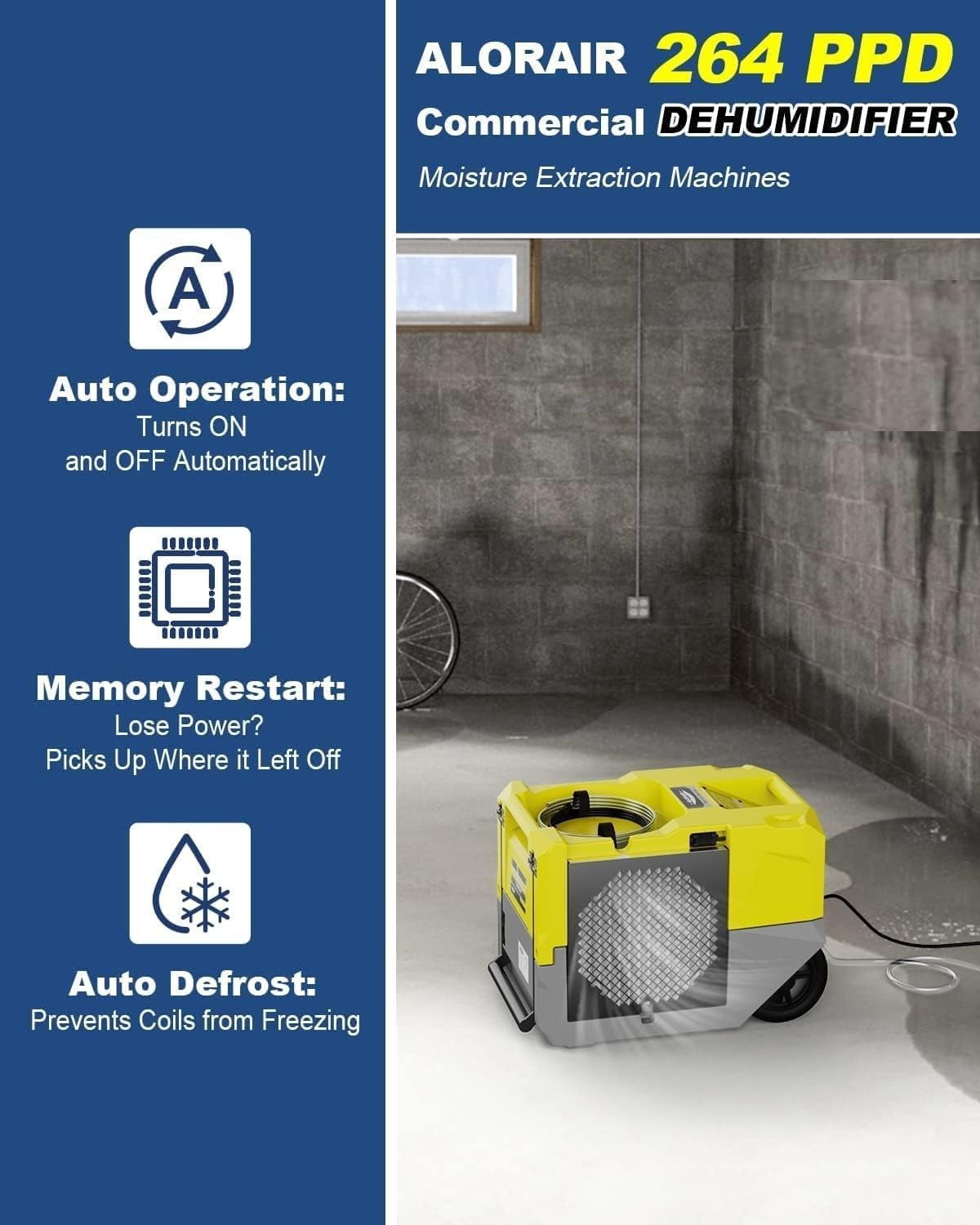 ALORAIR  Commercial Dehumidifiers, 264 PPD Performance Industrial Dehumidifier with Pump, Compact, Portable Industrial dehumidifier for Water Damage Restoration, Up to 3000 Sq.Ft ,SLGR Dehumidifiers