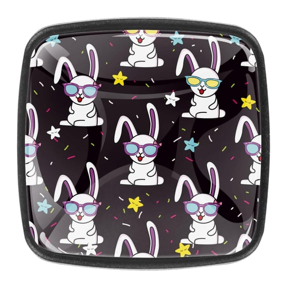 4 Pcs Square Cabinet Handle Cupboard Knob Drawer Pulls Handle Rabbit Black Drawer Knobs with Screws Furniture Decoration