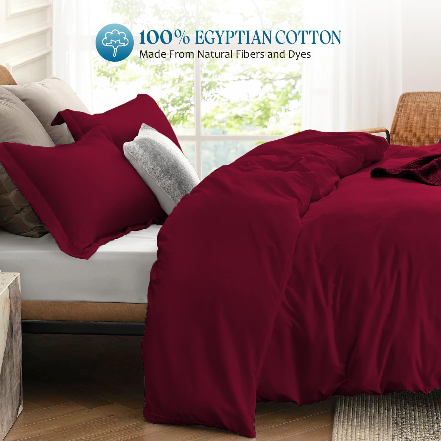 500 TC 100% Egyptian Cotton Duvet Cover Zipper Closur Ultra Soft Durable and Fade Resistant Color Burgundy Solid size Queen