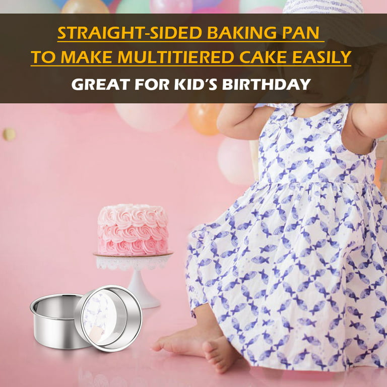 P&P CHEF 4 Inch Mini Cake Pan Set of 3, Non-Stick Round Baking Cake Pans  Tins for Small Tier Smash Cakes, Non-Toxic & Solid, Stainless Steel Core 