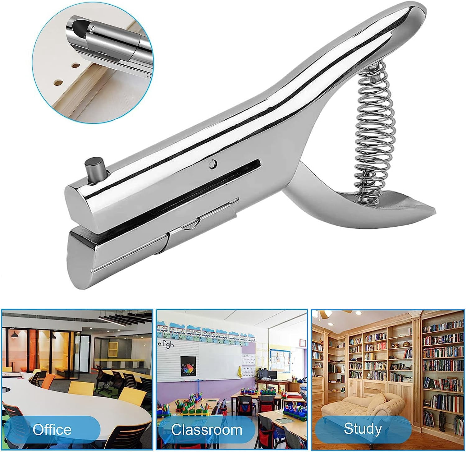 ABCISI 1/8 Inch Single Hole Punch - 2 Inch Reach Deep Throat Heavy Duty Paper Punch - Portable Hand Held Long Reach for ID PVC Cards Plastic Cardboard Photos