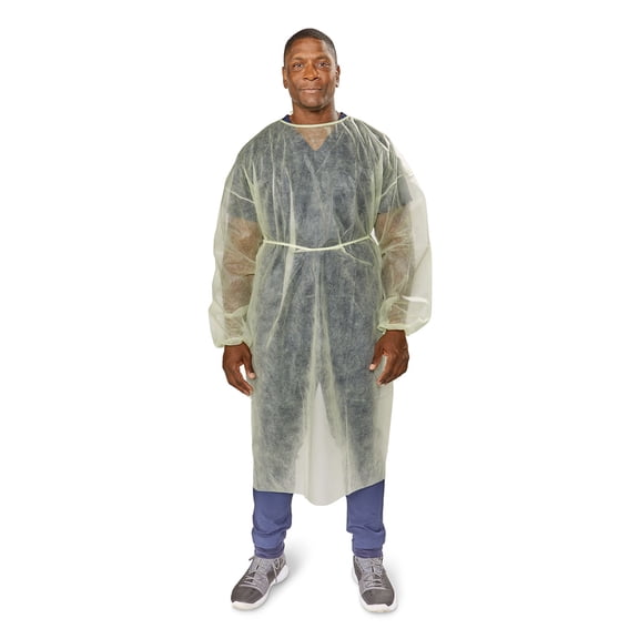 McKesson Disposable Polypropylene Protective Procedure Gown Yellow One Size Fits Most 10 per Bag