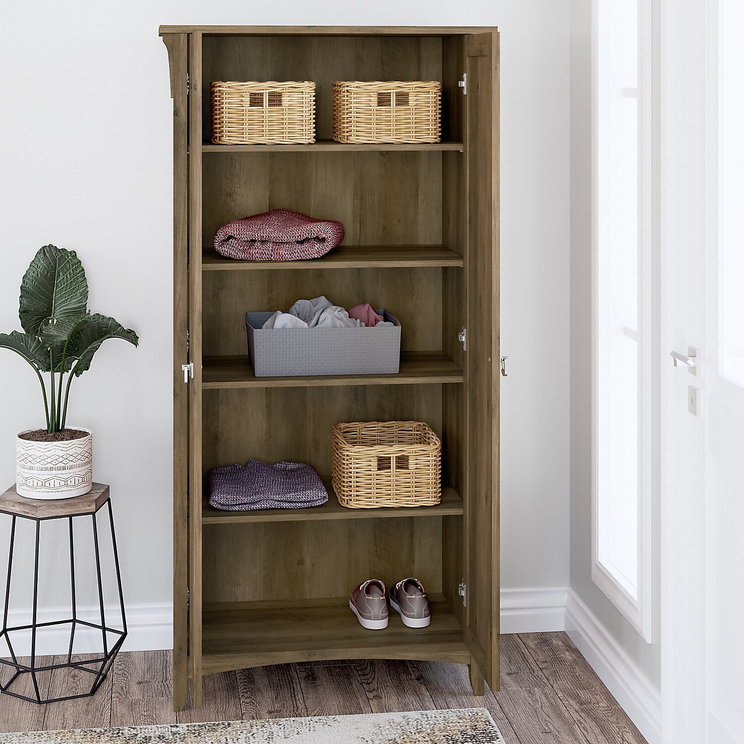 Bush Furniture Salinas Tall Storage Cabinet with Doors, Reclaimed Pine