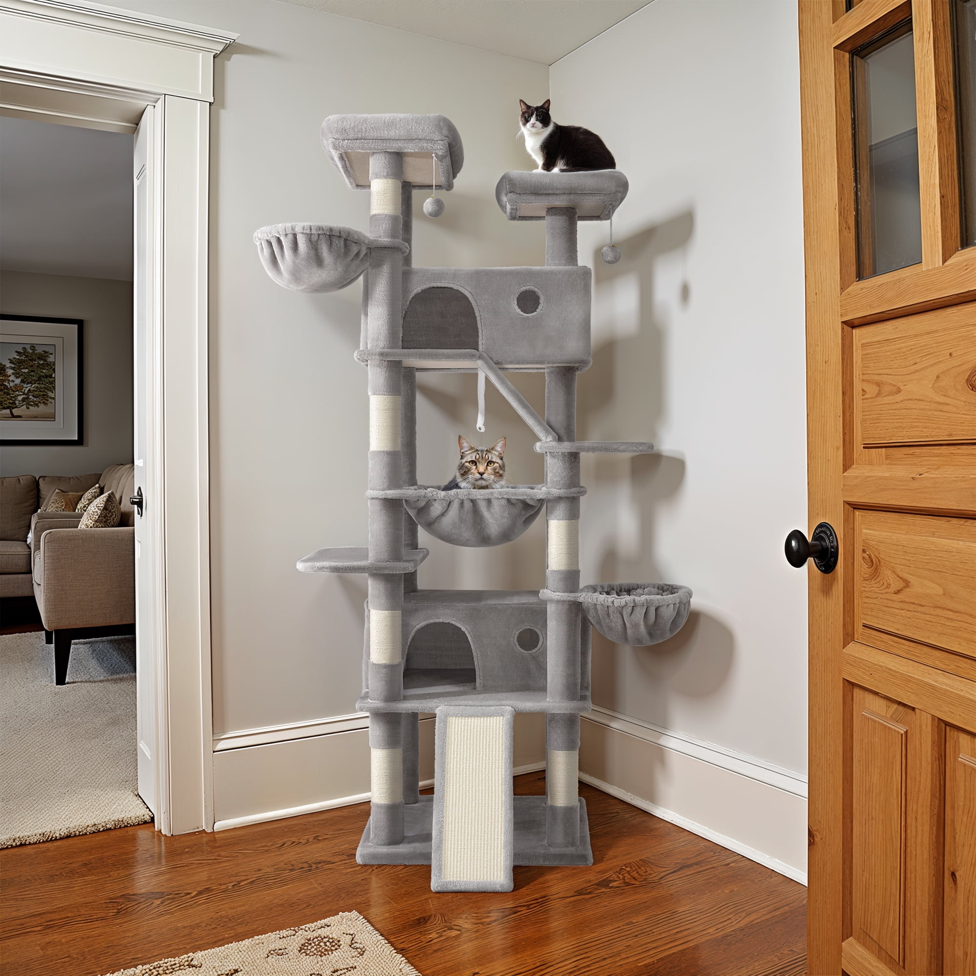 Einfach 81" Multi-Level Tall Cat Tree Tower, Larger Cat Condo with Hammock, Cozy Pussycat Perches, Sisal Scratching Posts, Grey