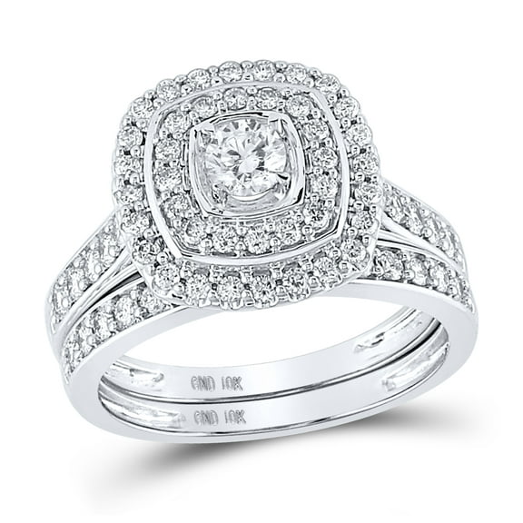 10K White Gold Round Dia. Bridal Wedding Band Set 1ctw, Women's Size: 5-10