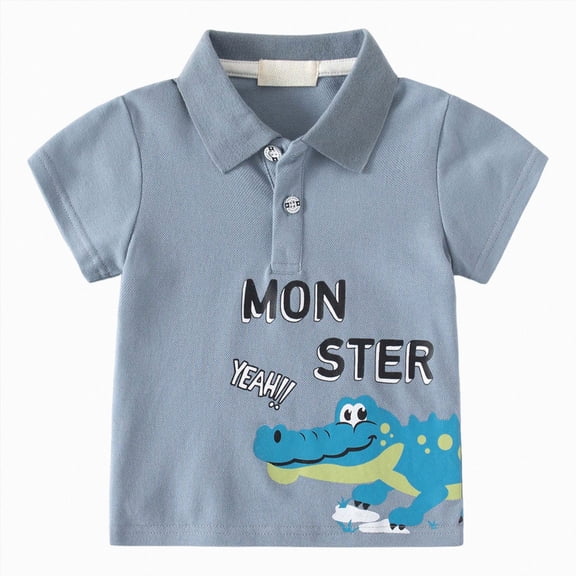 WUANDIXFA Girls Button Up Shirt Toddler Boys Polo Shirts for School Casual Short Sleeve Lapel Shirts Soft Cotton Tops for Kids,Blue,3-4 Years